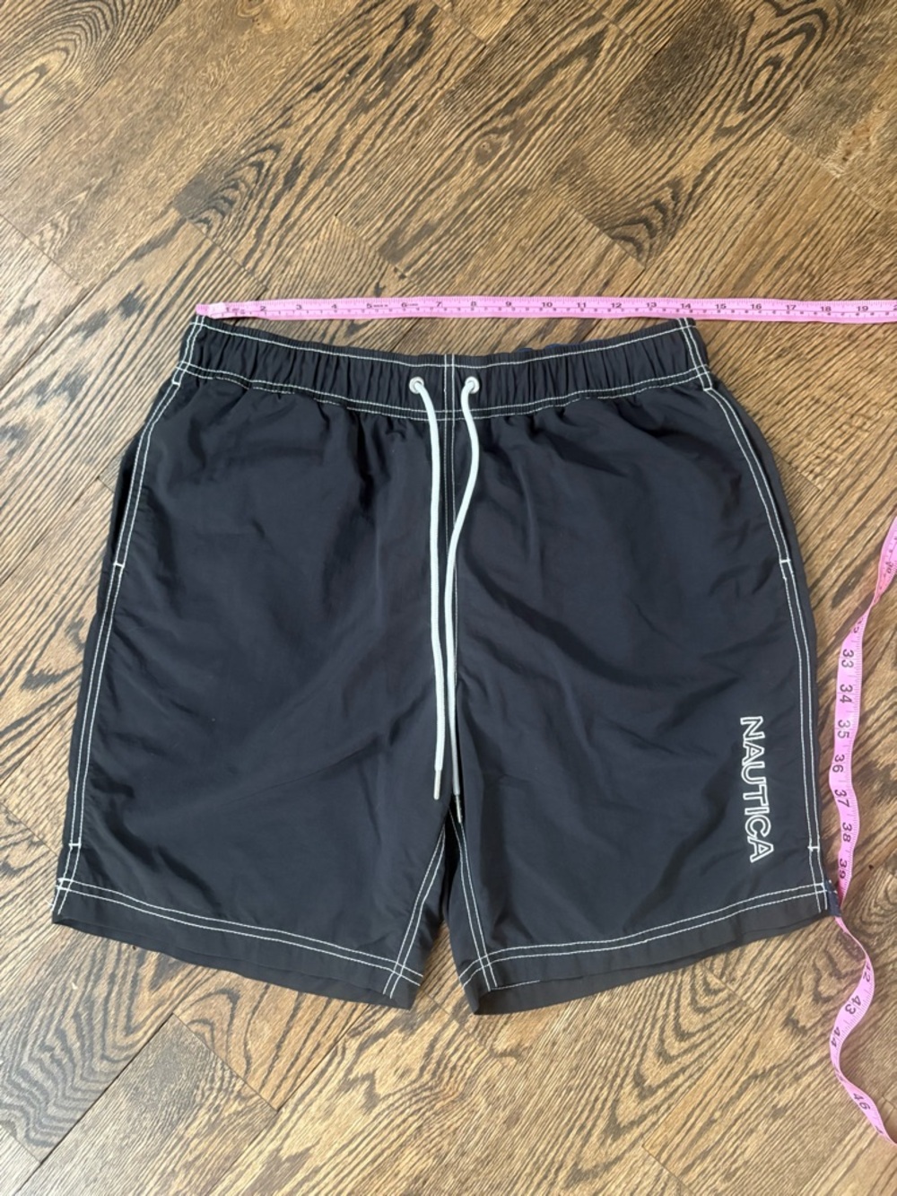 Nautica Black Swim Trunks with White Drawstring